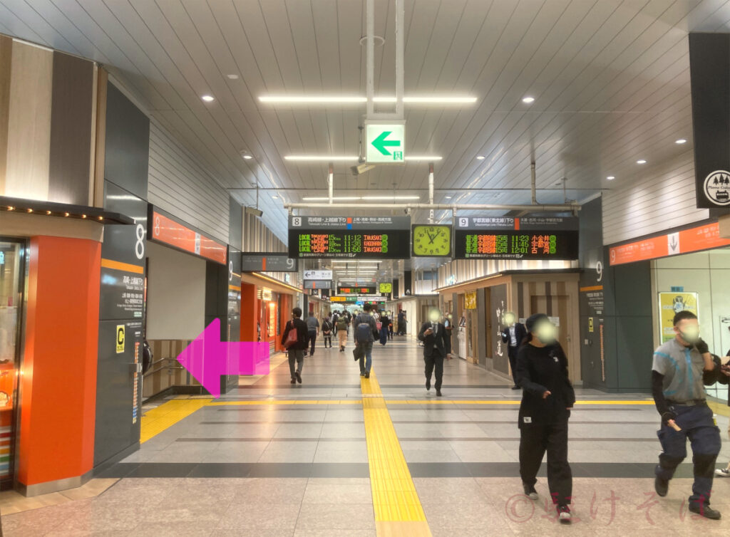 大宮駅_【1・2番線】降車ルート(2F通路)